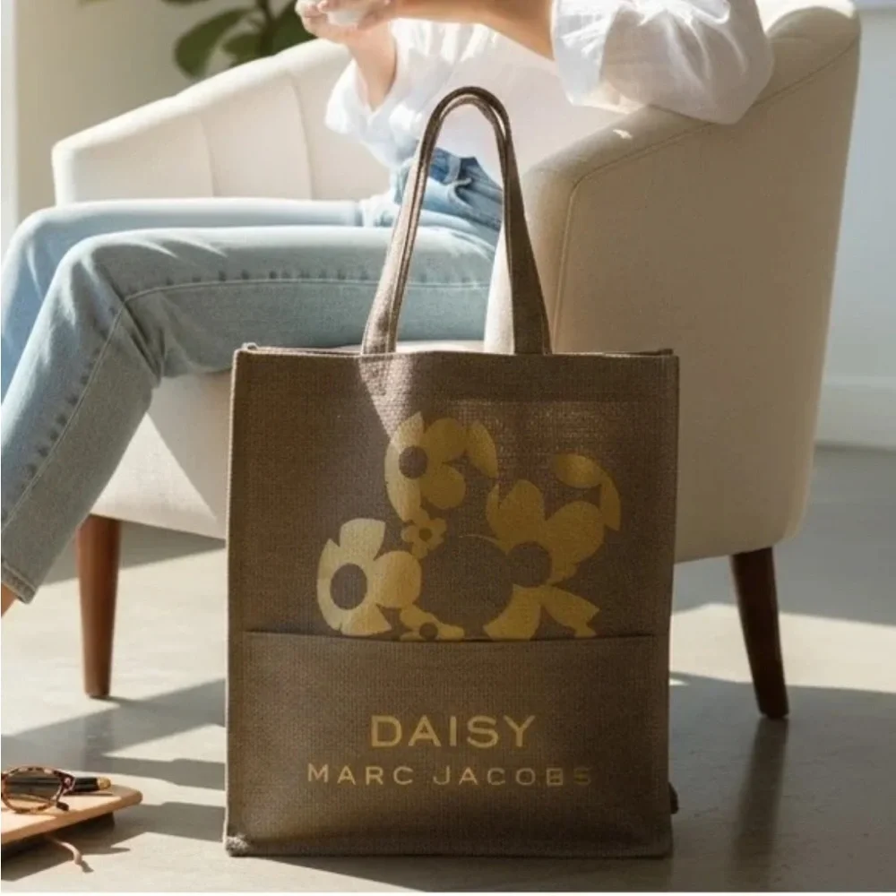 Marc Jacobs Daisy Burlap Tote - Brown and Gold